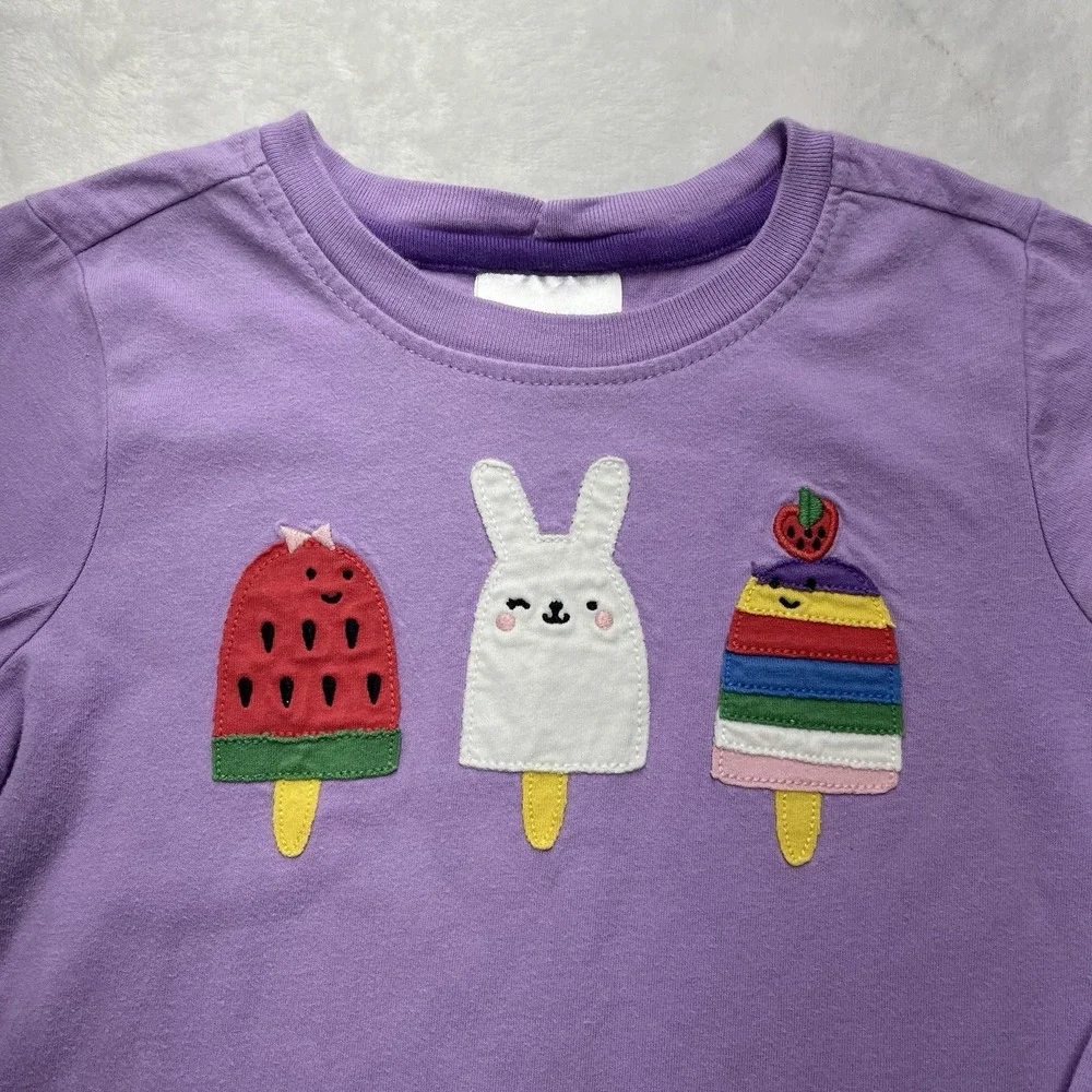 Hanna Andersson‎ Long Sleeve Embroidered Top Girls 5 Popsicles Watermelon Summer